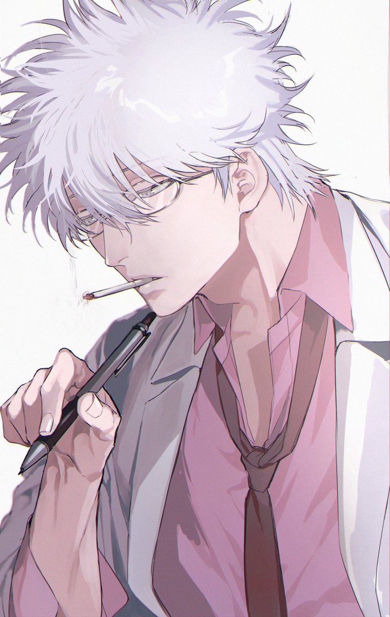 sakata gintoki 1boy male focus solo glasses shirt necktie collared shirt  illustration images