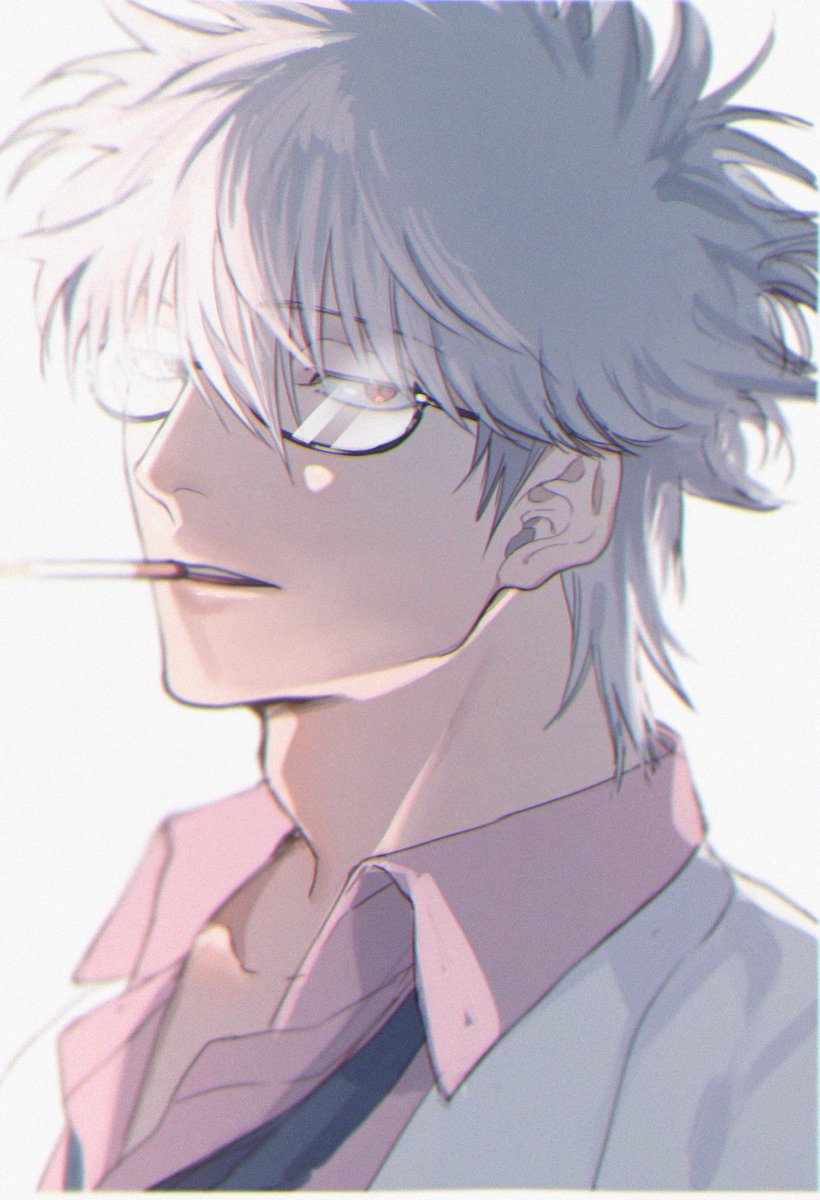 sakata gintoki 1boy male focus solo glasses shirt necktie collared shirt  illustration images