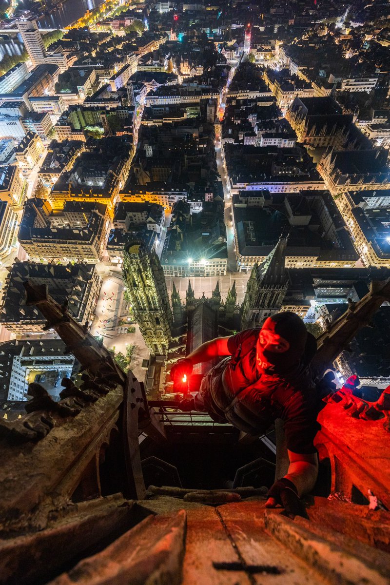 Raskalov's tweet photo. Goodnight from the top of Rouen Cathedral in France 🔝 https://t.co/BkJNG1LKGD
