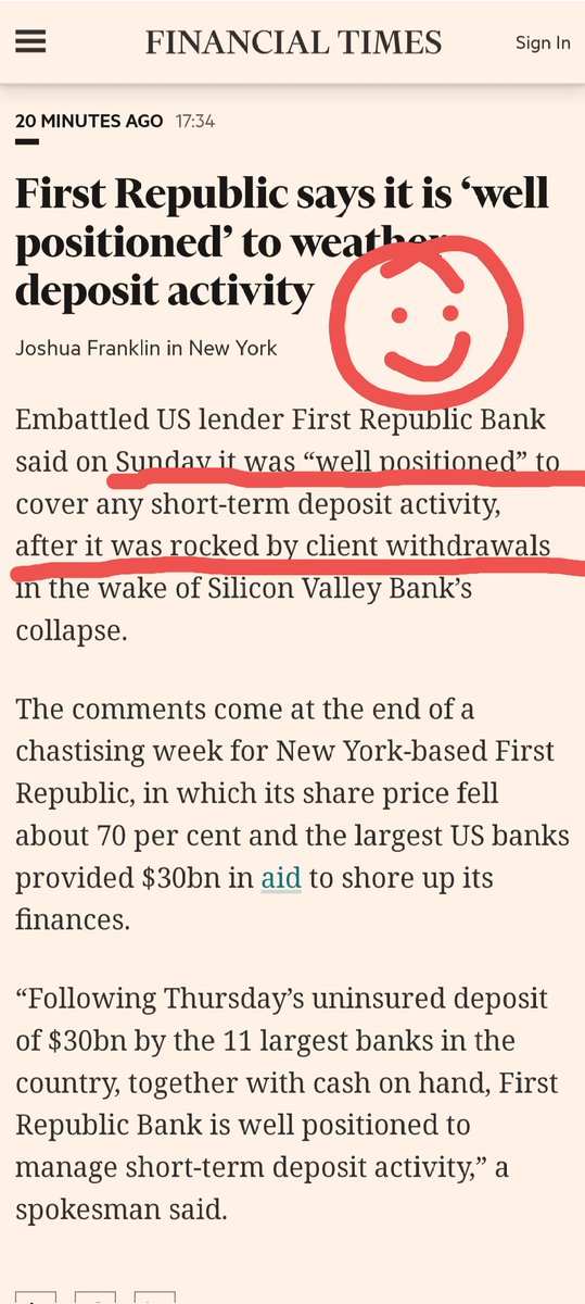 _Kevin_Ball's tweet photo. @Mikeself 
Why wouldn't First Republic Bank make an announcement about this? A spokesman told the financial times. https://t.co/MUNXG2xjIv