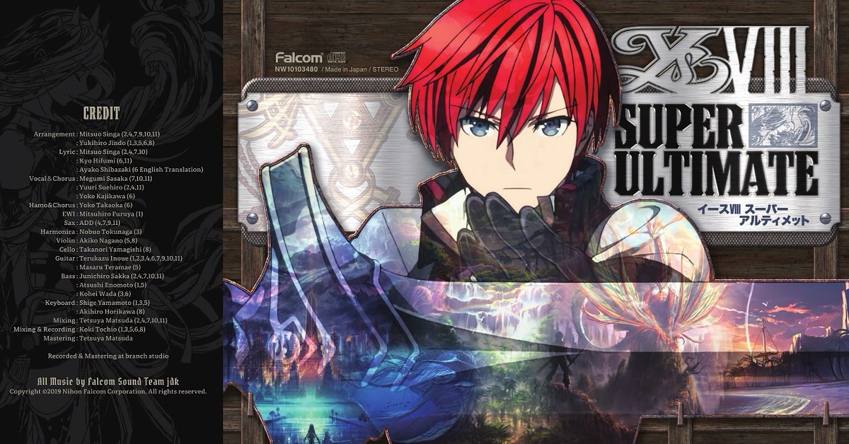 渾身究極の完全フルアレンジアルバム！
『Ys VIII SUPER ULTIMATE』
春は来た！前向いて行こう！

絶え間なく降り注ぐ

困難や障害その全てにも

全力で立ち向かって行ける

胸にある誇りで

僕たちは乗り越える

CD盤／DL版／ハイレゾ版／定額配信サービス／ヴァイナル…etc
falcom.co.jp/music-data/ys8…