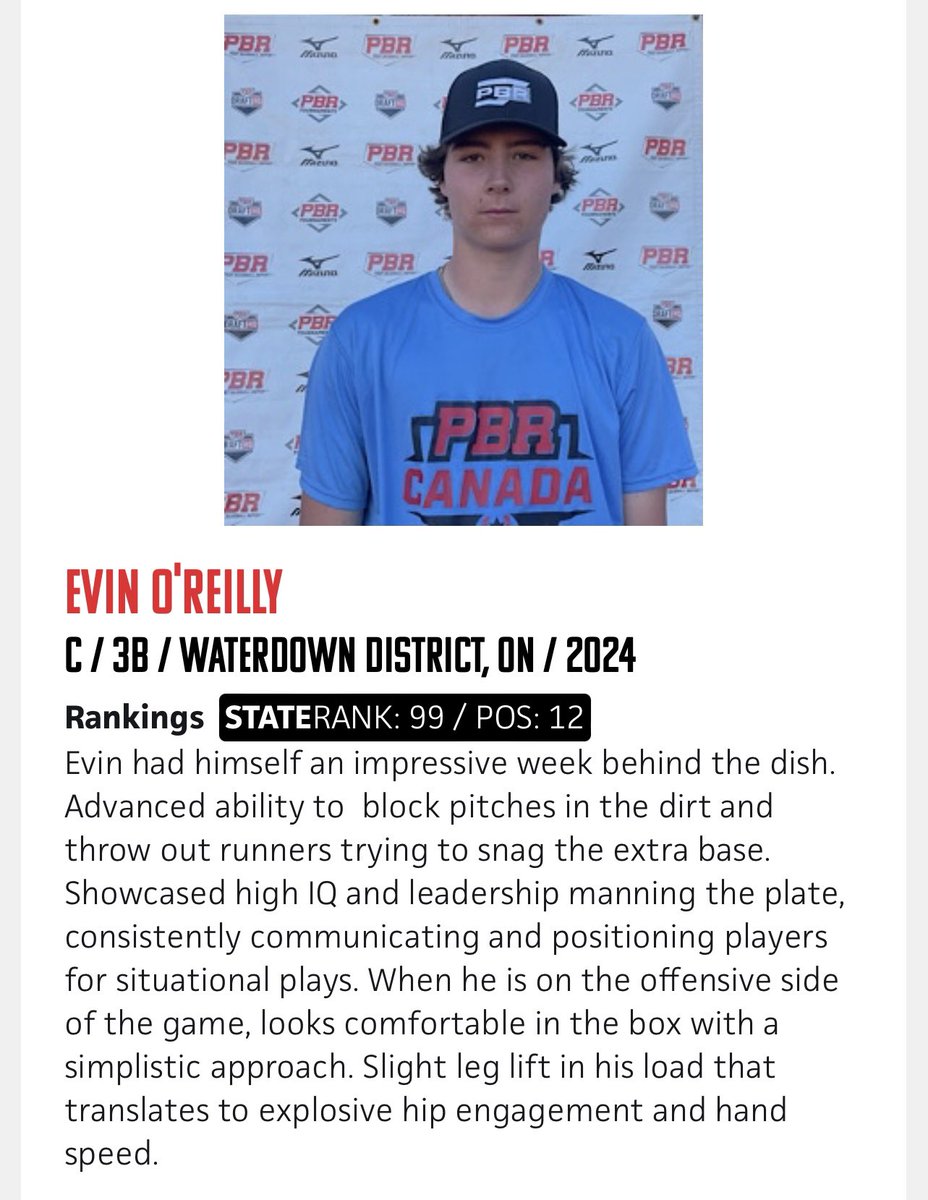 COReilly_711's tweet photo. Congrats @evinshamus4 for an outstanding performance at #PBRSpringTraining23, and making the Quick Hits list for a second time. @OntarioRoyals https://t.co/P2CVVARu5U