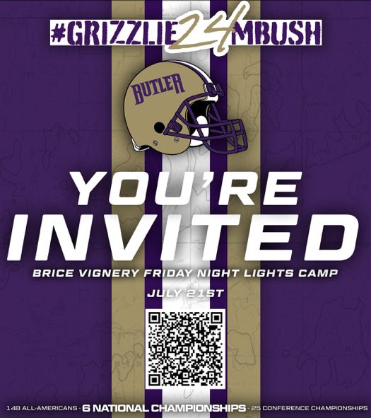 Thank you for the invite! <a href="/coach_cox/">Coach Cox</a> <a href="/CoachBVignery/">Brice Vignery</a> <a href="/ButlerGrizzlyFB/">BUCO Football</a>