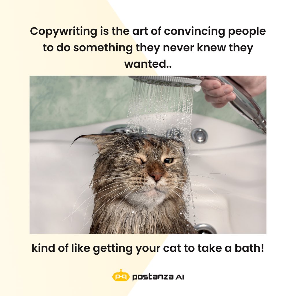 Postanza_ai's tweet photo. Get Your Words Wet
Copywriters have the power to make products irresistible! It's all about connecting people with products that can truly transform their lives. Let's create a ripple effect!
#copywriting #marketinghumor #digitalmarketing #socialmediamarketing #postanzaai https://t.co/Oc8hRaKCsF
