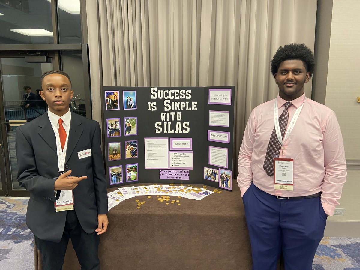We are proud to announce the 2023-2024 State BPA President Dorcas Aroloye and VP of Development Silas Murangiri.  Both juniors at <a href="/BlaineHS/">Blaine High School</a> and in the <a href="/BlaineCEMS/">Blaine CEMS</a> program.  You have made our chapter proud! <a href="/BPAconnect/">Business Professionals of America</a> <a href="/region4BPA/">MN Region 4 BPA</a> <a href="/AHSchools/">Anoka-Hennepin</a> #bpaallday #discoveryourpurpose