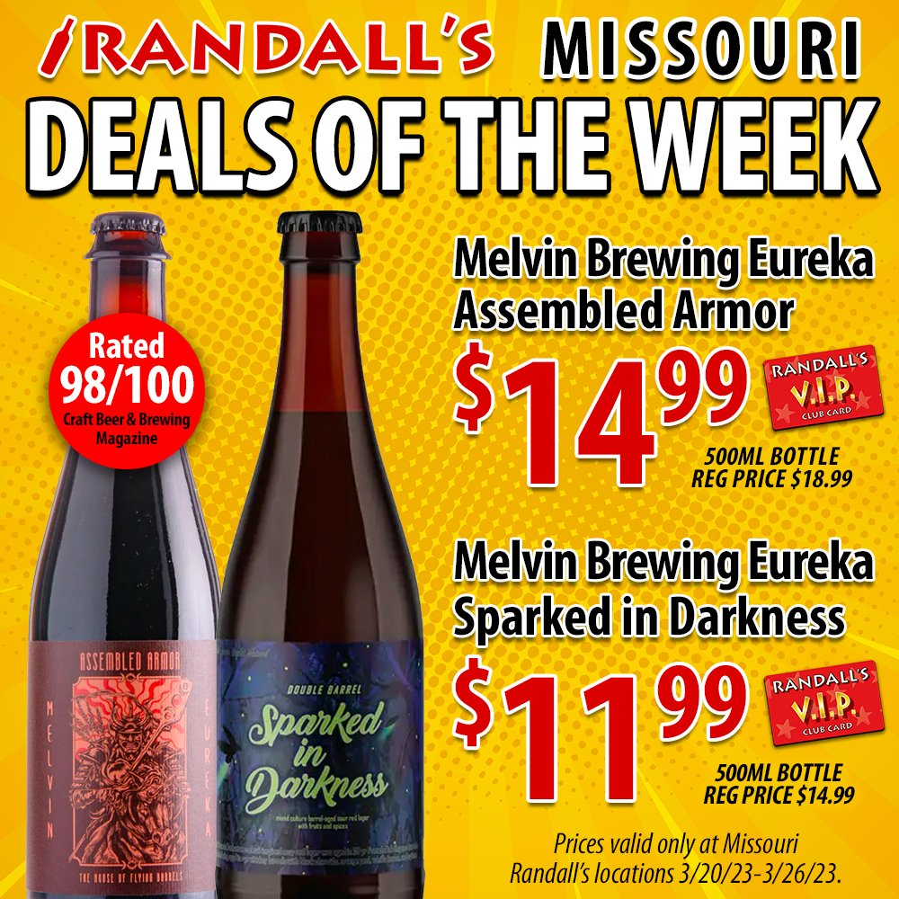 Randalls_Wine's tweet photo. π₯Randall's Missouri Deals of the Weekπ₯ @Melvinbrewing Eureka Assembled Armor $14.99 VIP and Sparked in Darkness $11.99 VIP. (Sale prices valid at Missouri locations only, 3/20-3/26/23.)
#melvinbrewingeureka #melvineureka #vipdeal https://t.co/A6XtDnY88d
