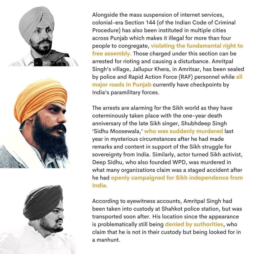 rktotz's tweet photo. Sikh organizations worldwide condemn Indian paramilitary operations against Sikh Youth of “Punjab”.

Internet has been shut down in many regions of Punjab and were unable to contact families and friends in Punjab. Show your concerns before more Sikh 

#Release_amrithpal_singh https://t.co/1h8xzD73T4