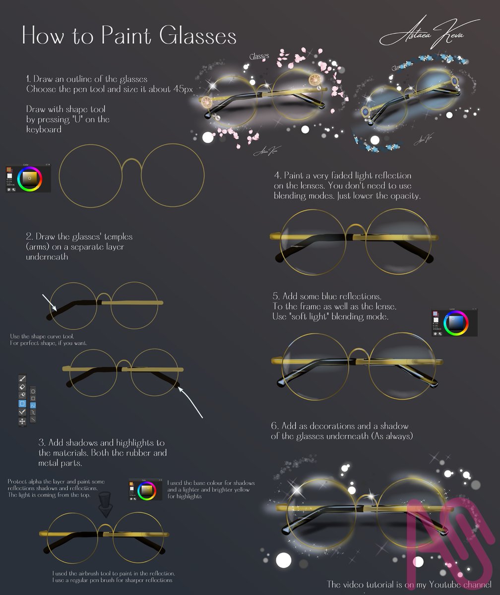 AstraeaKeva's tweet photo. How to Paint Glasses https://t.co/9vS00brYeg #ARTstreet #MediBang #digital #iChallenge #tutorial https://t.co/uIlTkd6MYo