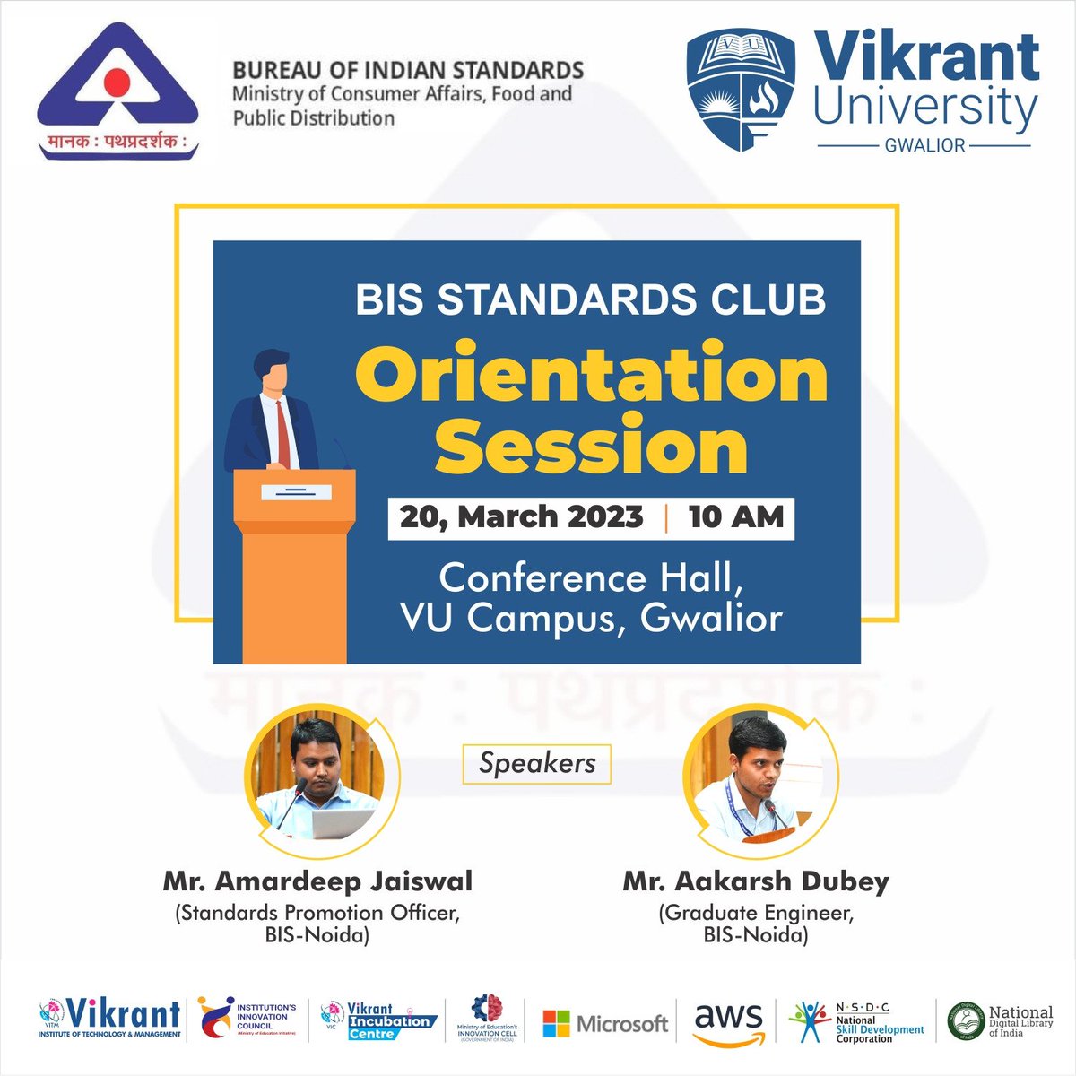 As VITM is now associated with #BIS as standard's club. BIS, New delhi is organizing an orientation session, which will be focused on the formation of standard club and activities to be conducted under it.

#VikrantUniversity #StandardsClub #ISI #BureauOfIndianStandards #Gwalior