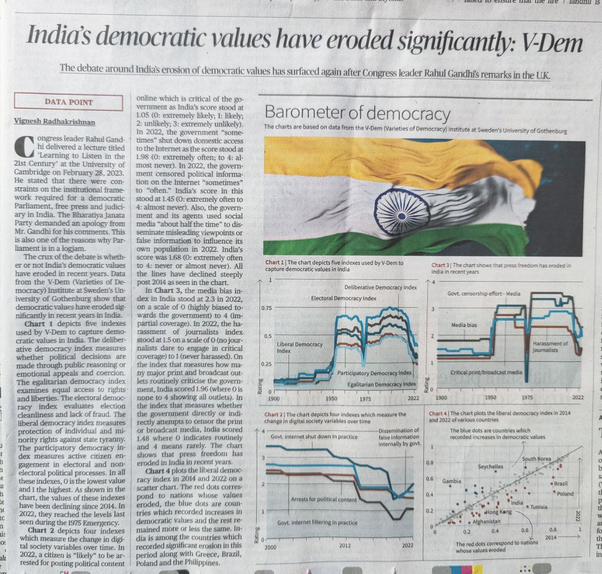 देश की लोकतांत्रिक व्यवस्था पर V-Dem का सर्वे, अत्यंत चिंतनीय है,हम कहाँ से कहाँ जा रहे है। क्या ऐसा ही भारत हम चाहते है? ये प्रश्न व्यथित करने वाला हैं, और सबसे बड़ी बात क्या हम इस पर विचार करते है?.....अगर नहीं तो,कैसा भारत हम चाहते हैं?