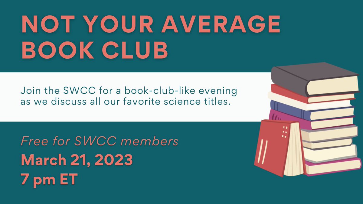 SWC_Can's tweet image. It's not your average book club! Join SWCC members tomorrow at 7pm ET to talk all about your favourite science books, with SWCC board member @sjlegallou! 

Register here: sciencewriters.ca/event-5146468
