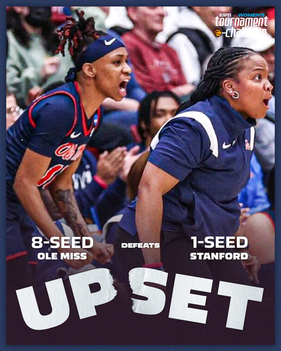 ESPN (@espn) on Twitter photo THE REBELS SHOCK 1-SEED STANFORD 😱
<a href="/OleMissWBB/">Ole Miss Women's BB</a> advances to its first Sweet 16 in 16 years 👏 THE REBELS SHOCK 1-SEED STANFORD 😱
<a href="/OleMissWBB/">Ole Miss Women's BB</a> advances to its first Sweet 16 in 16 years 👏