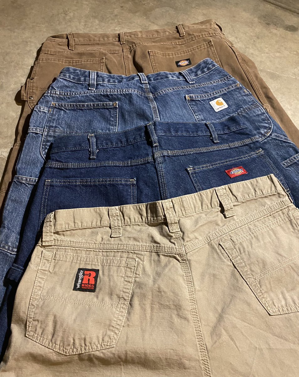 R2SupplyCompany's tweet photo. Workwear is now LIVE!!!! Dickies, Wrangler, Carhartt. Carpenters/Cargos/Painters. Big brand names at an affordable price. #thifted #vintage #carhartt #dickies #wrangler #workwear #clothingbrand #resale #explorepage #smallbusiness https://t.co/mchyWYuavz
