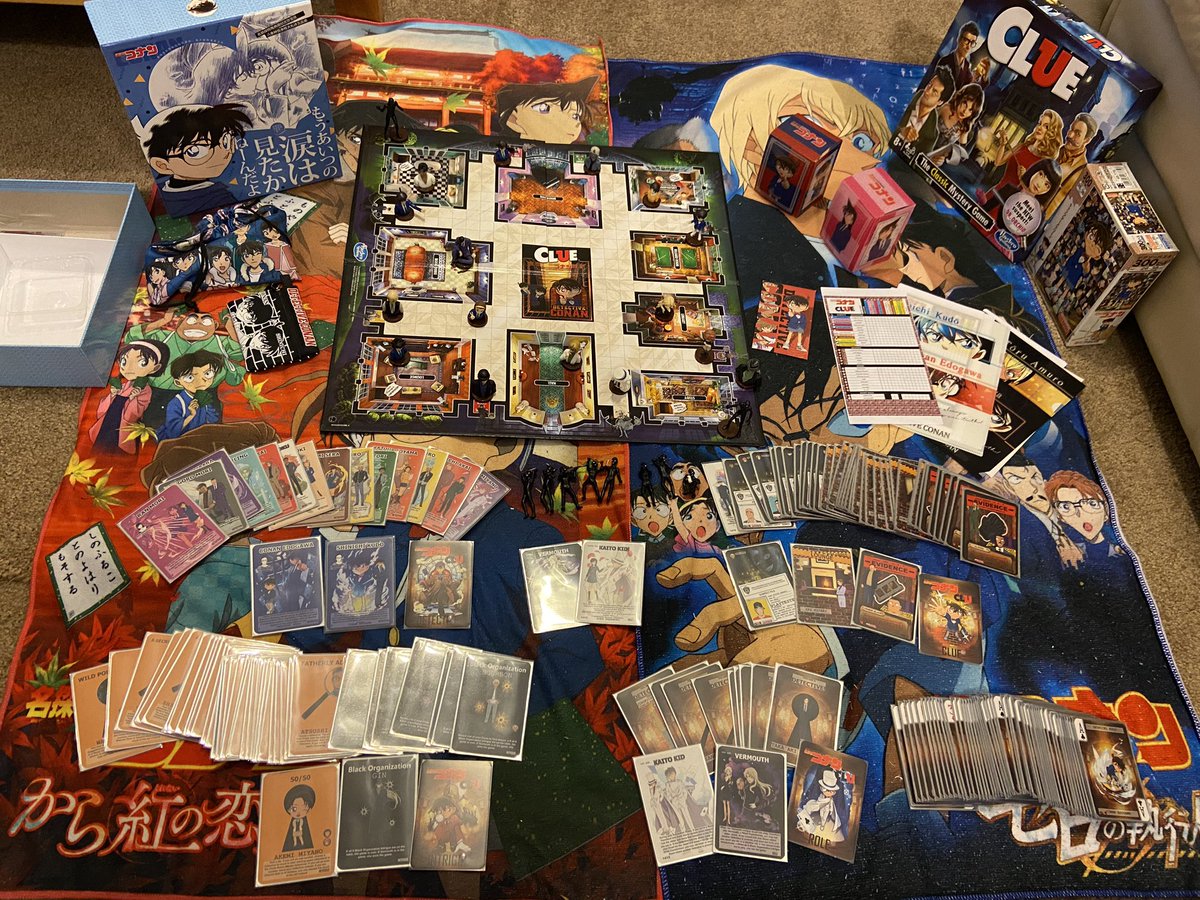 matthewkolow's tweet image. Introducing Detective Conan CLUE!
(Fan made customized cards and note sheets, and uses a combination of several official Conan merchandise from Japan. For the Classic Clue, Clue Master Detective, and Hanayama Conan board games.)
#DetectiveConan