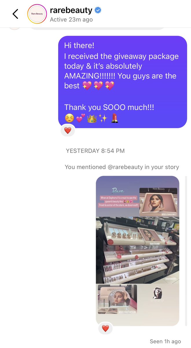DisneyStarFreak's tweet photo. AHH!!! Thank you @rarebeauty for ❤️ my Instagram story!!!!!!! ☺️💄✨👑💖 https://t.co/2Ybza4Kac4