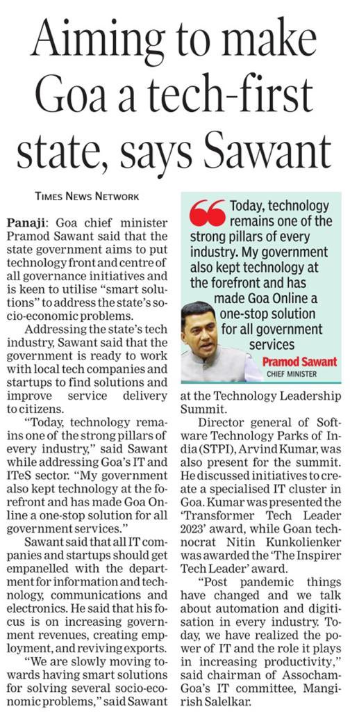 Goa's CM @DrPramodPSawant walking towards making #Goa a Technology-First state under the able leadership of visionary PM @narendramodi

#IndustryFocus #TechnologyIndustry