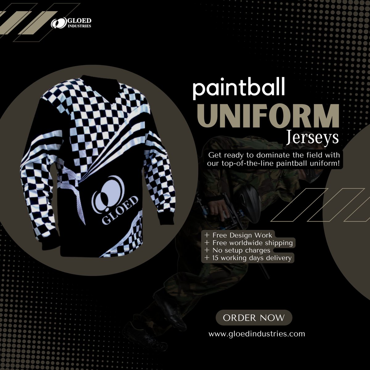gloed_Industrie's tweet photo. "Paintball Jersey - No set up charges, free designs, and free worldwide shipping! 🌎🆓 Get your custom jersey in just 15 working days! 🚚🎨 #PaintballJersey #CustomDesign #FreeShipping #FastDelivery" https://t.co/lkoOsH0d15