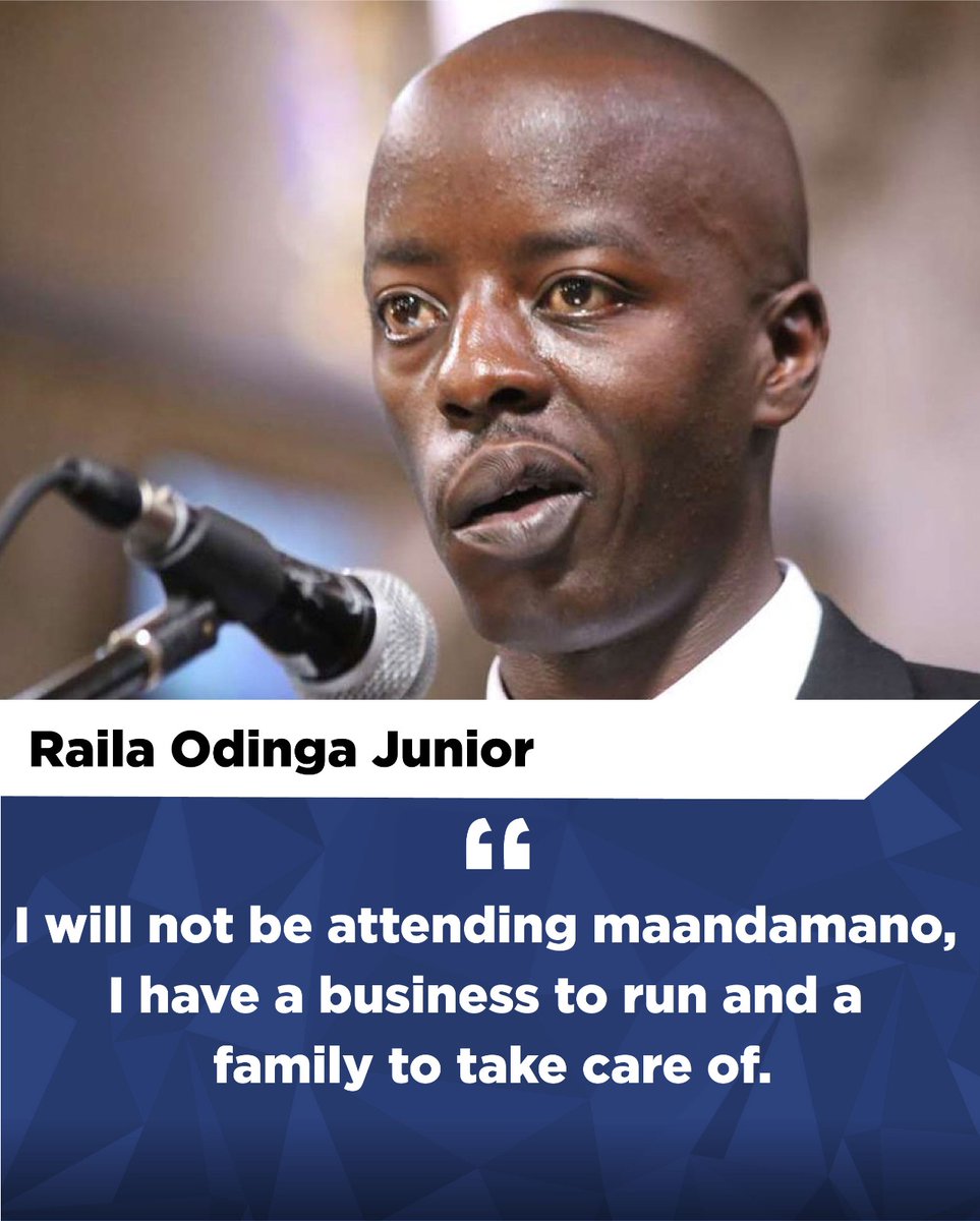 Raila's son won't be participating in the Maandamano because he has errands to run and a family to take care of

Who are you to show up? Wacheni kuwa wajinga wah

#RailaLordOfViolence.
No Handcheque