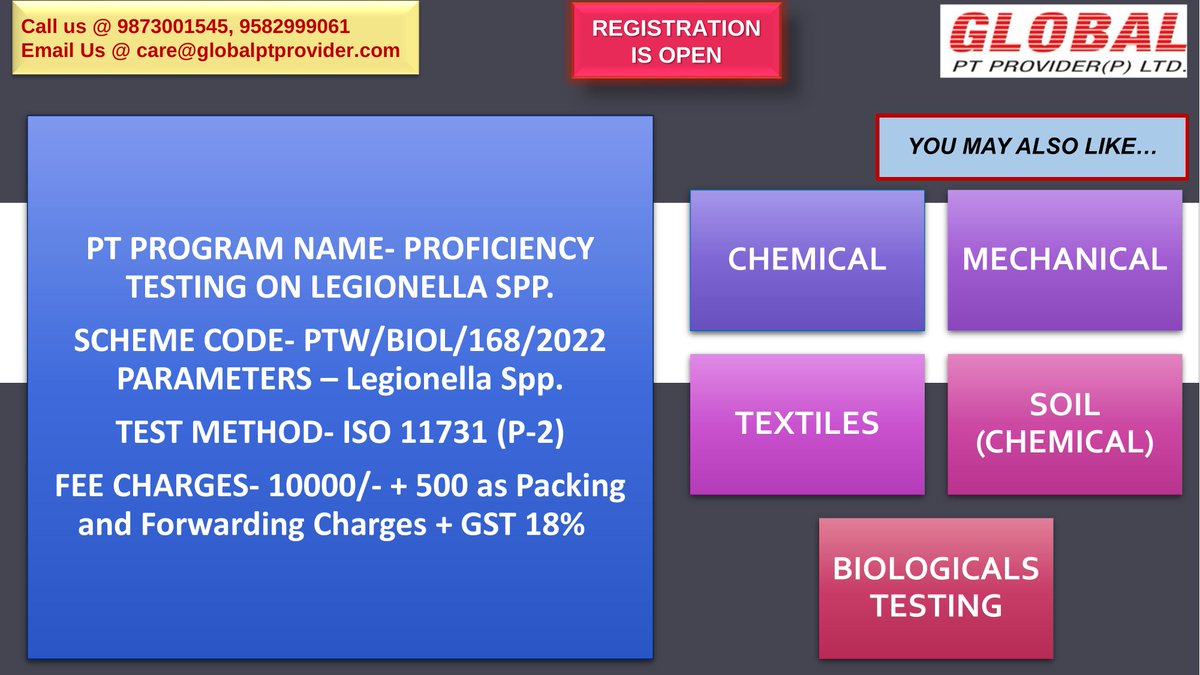 pt_limited's tweet photo. Register Now!!!!

#registrationopen #biologicalptprogram #legionellatesting #waterpt #testinglab #biologicaltesting #testinglaboratory #watertesting #proficiencytesting #ptprograms #proficiencytesting #chemicalsindustry #testinglaboratories #global #ptservices https://t.co/HUVMNKwn1L