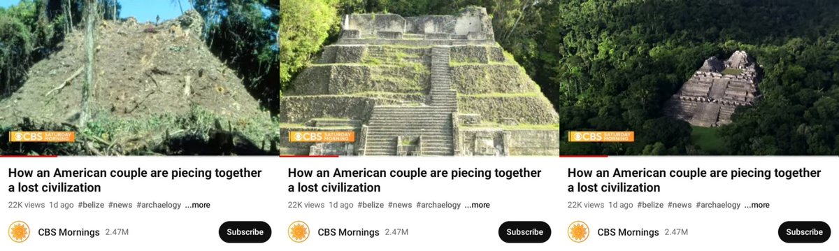 TodayorTamara's tweet image. #CBSMorning segment on the  #Maya yesterday

American couple piecing together a lost #civilization

For decades, Diane &amp;amp; Arlen Chase have been excavating the ruins of the #Mayan city of #Caracol in #Belize

#Pyramid looked like a hill prior to #Archaeology
youtu.be/ydmyLK1X0Ho
