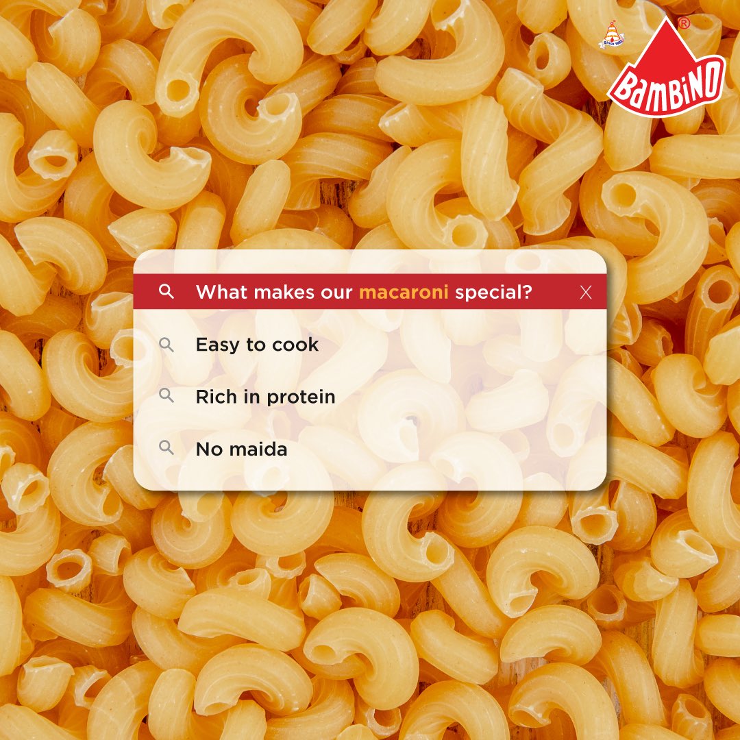 What more can you ask for than your favourite comfort food loaded with nutrients to keep you munching! 🤤

What's your favourite Macaroni recipe?👇🏼

#BambinoPasta #Bambino #Pasta #Macaroni #NoMaida #Suji #HighProtein #ComfortFood #IndianBrand #India #EasyToCook #Protein #OrderNow