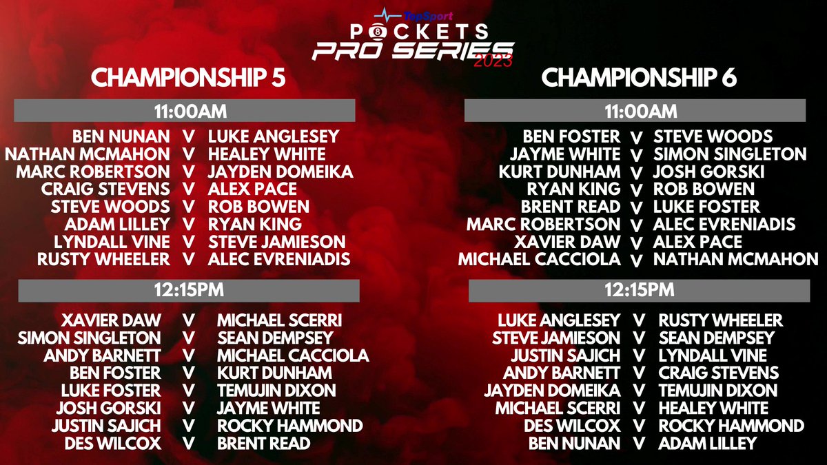 Your Topsport Pockets Pro Series Championship 5 &amp; 6 Match Fixtures🏆⬇️

See you on April 1st &amp; 2nd. Subscribe Today
pockets.com.au