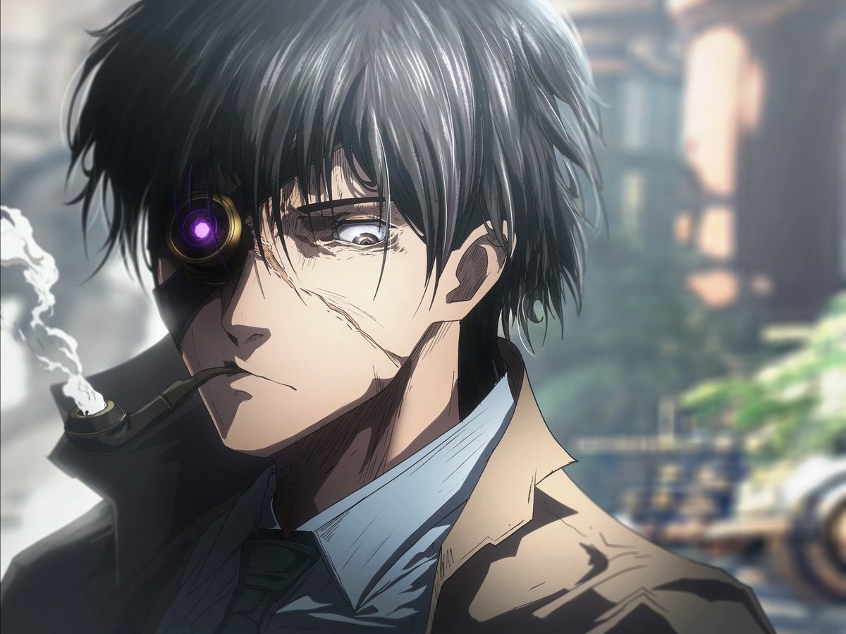 Raymond Becket, original character from the Unmasked by me #art #fanart #anime #ray #cigarettepipe #darkhair #oneeye #monocle #originalcharacterart #originalcharact