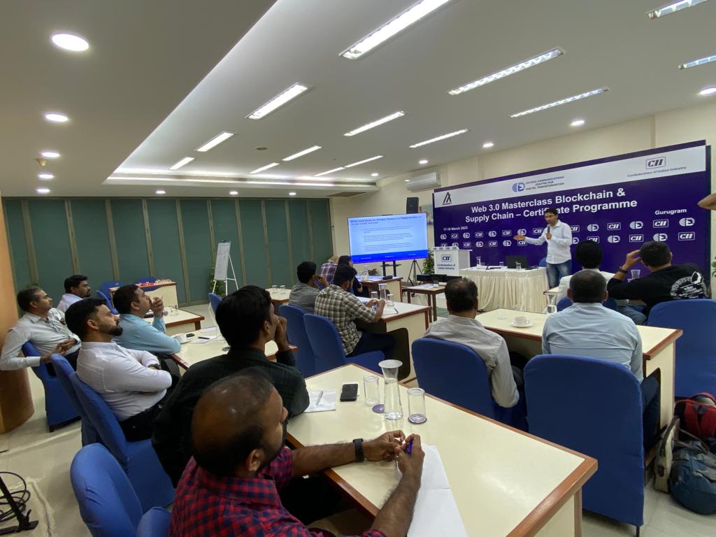 Thanks <a href="/Algo_Bharat/">AlgoBharat</a> for the opportunity to share our views on #SupplyChainFinance #ClimateFinance. Had a great time  engaging with the #CII delegates during the masterclass on Blockchain x Supply Chain
<a href="/niikkhhiil/">Nikhil Varma, Ph.D</a> <a href="/sonkararmish/">Armish Sonkar</a> <a href="/HeySurabhi/">Surabhi</a> <a href="/dygnify/">Dygnify Ventures</a>