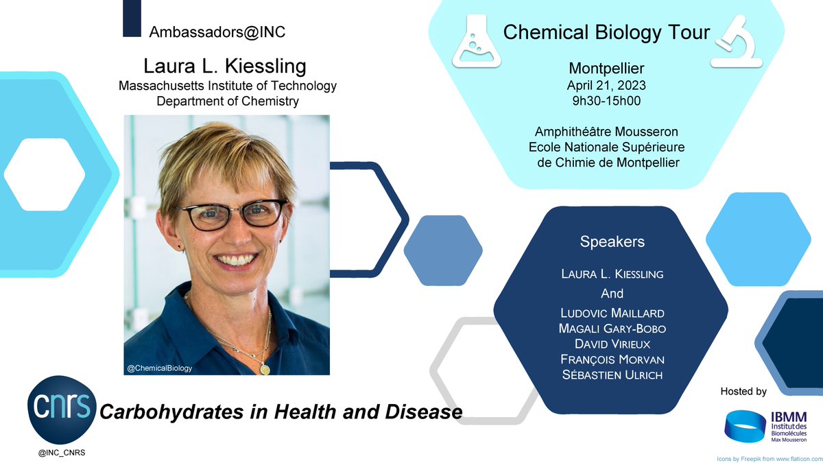 🆕Save the date - Journée Ambassadeur @INC 🗓️Vendredi 21 avril 2023 - Amphi. Mousseron 🇺🇸 'Carbohydrates in Health and Disease' Ne ratez pas la conférence de Laura Kiessling du @MIT @IBMM_Balard @enscmchimiemtp @INC_CNRS @CNRS_OccitaniE @ChemicalBiology