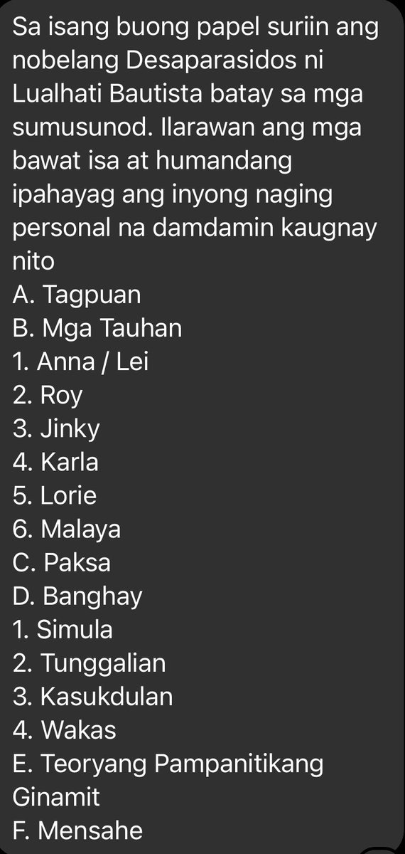 client_fran's tweet photo. Lf commissioner sosyalidad at literatura

Pagsusuri sa Desaparesidos ni Lualhati Bautista

Deadline: Wednesday, march 22.

REPLY YOUR RATES, NO DMS! https://t.co/laaAgmwBlV