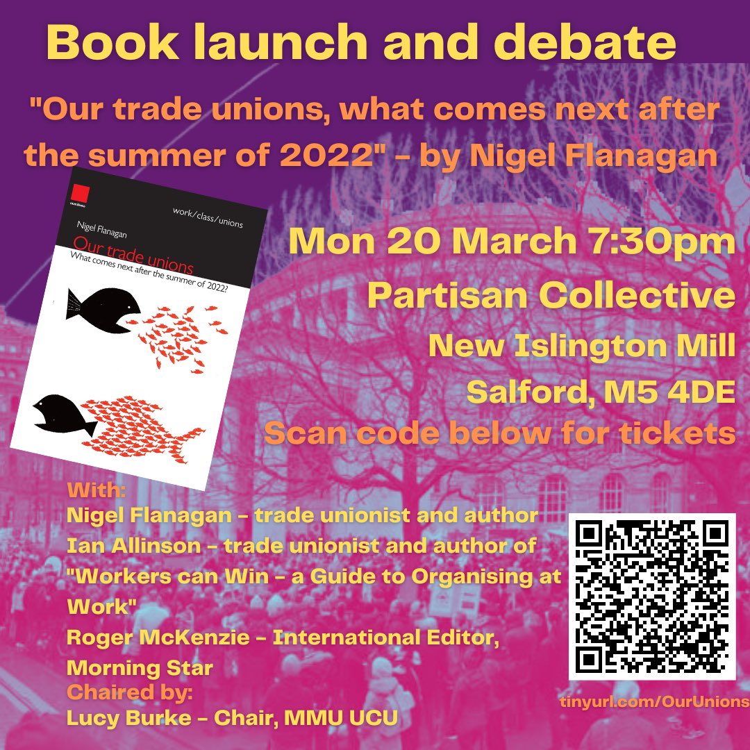 Don't forget this tonight 👇
Book launch and debate with Nigel Flanagan and others at Partisan Collective 7.30pm.
Scan QR code for tickets