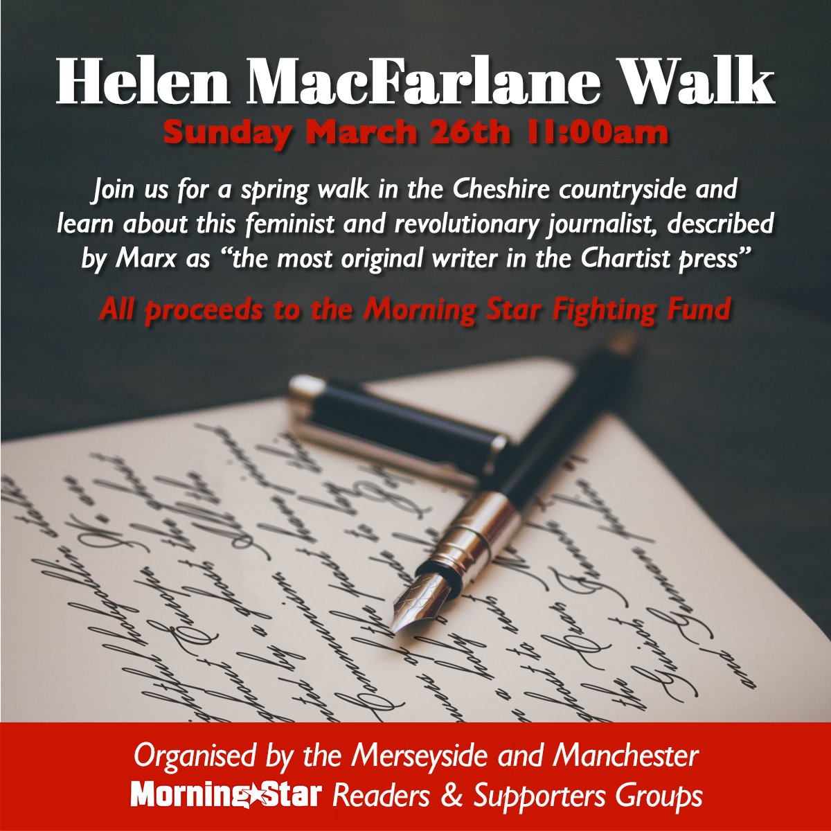 This Sunday 26th March - we will be again holding a Commemoration for Helen Macfarlane, the translator of the Communist Manifesto into English.
Meet up at the Farmers Arms pub Ravensmoor CW5 8PN at 11am for the easy 45 minute walk through the countryside to the Church.