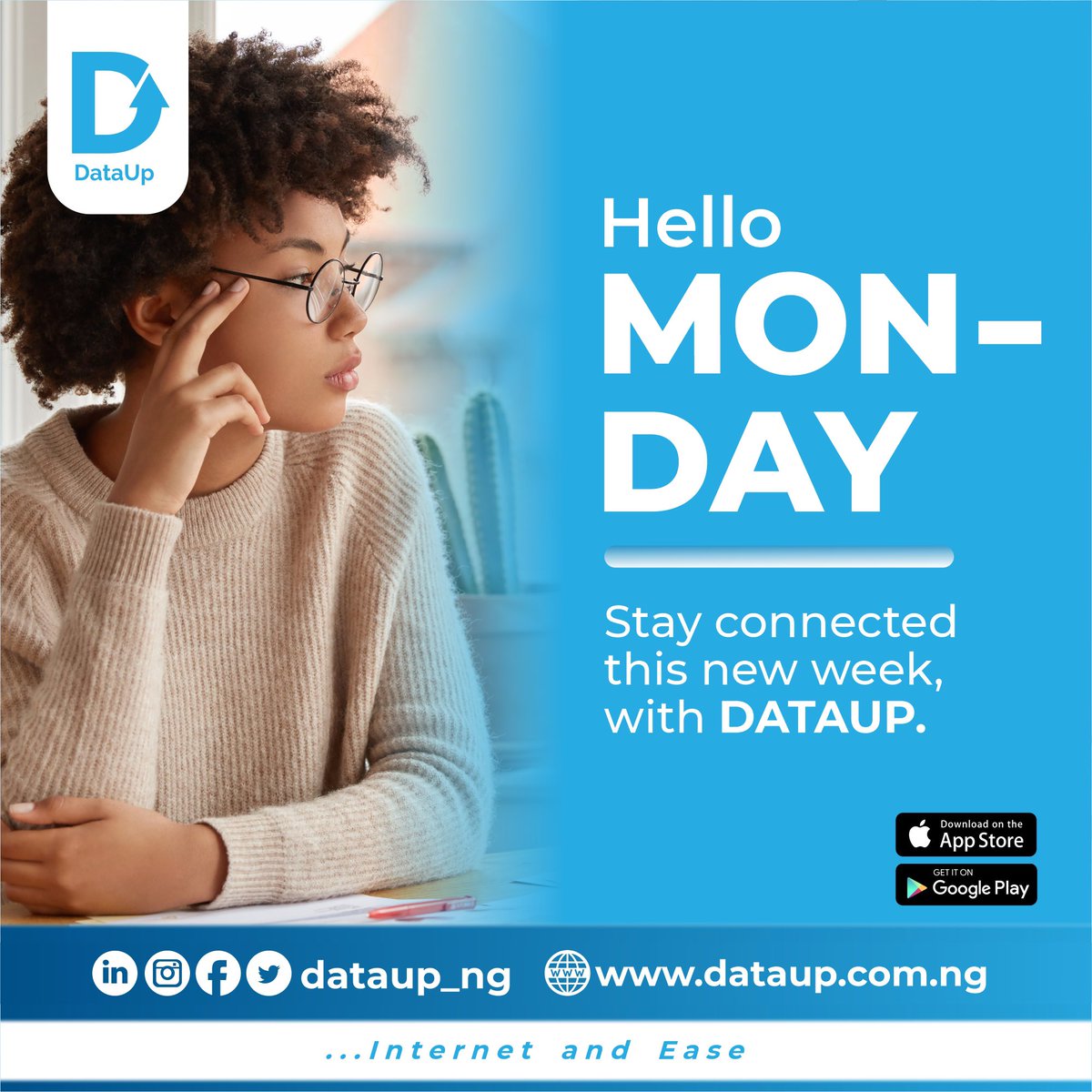 dataup_ng's tweet photo. Hello Monday. π₯³
Stay connected this new week with DATAUP.
#dataup #nigeria #newweek #internetandease https://t.co/Xq0wANbsTF