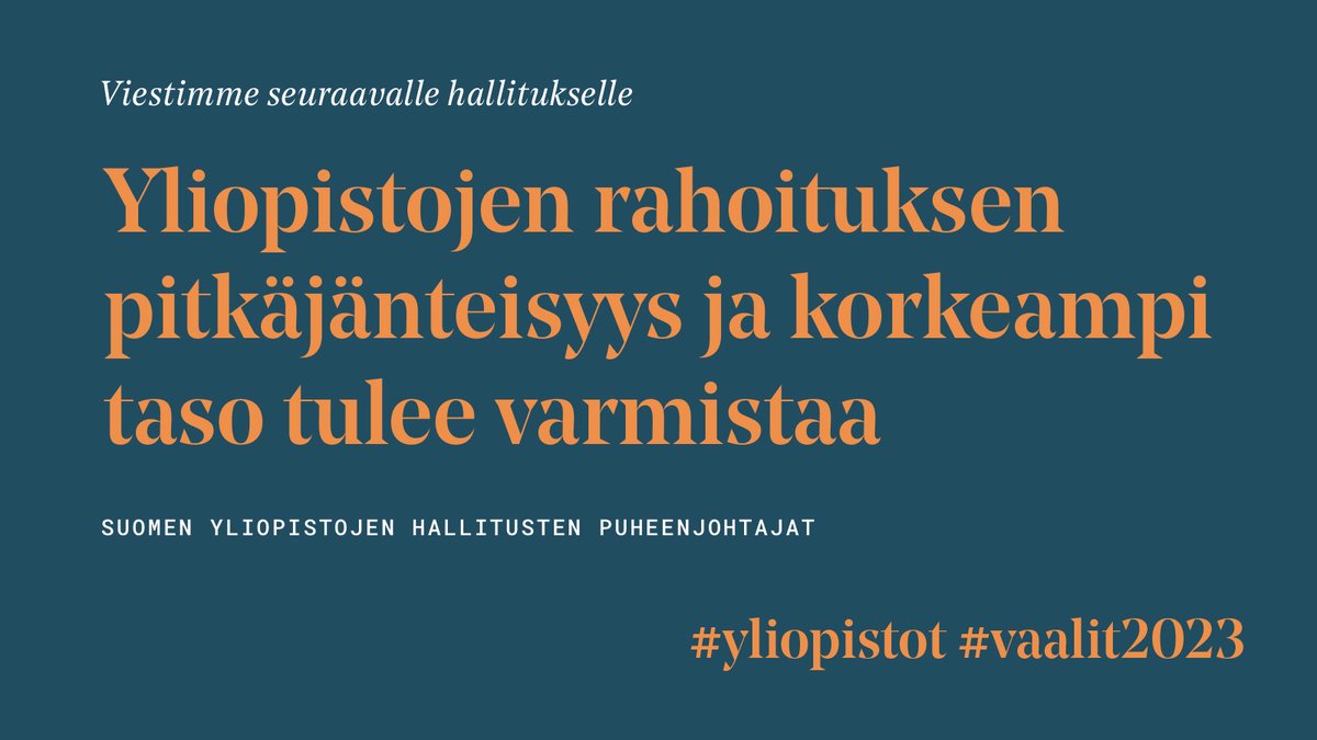 ”Vain uutta luovalla perustutkimuksella ja siihen perustuvalla korkeimmalla opetuksella tuotetaan sellaisia mullistavia ideoita ja uudistavaa osaamista, joka kääntää suomalaisten hyvinvoinnin uuteen kestävään kasvuun.”
Lue kannanotto: unifi.fi/puheenvuorot/h…
#vaalit2023
