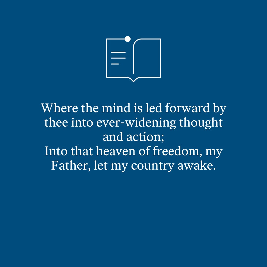 NobelPrize's tweet photo. Have you read literature laureate Rabindranath Tagore's 'Gitanjali'?

'Gitanjali' from 1910 is one of Tagore's most famous literary works. His poetry is felt to convey the peace of the soul in harmony with nature.

#WorldPoetryDay