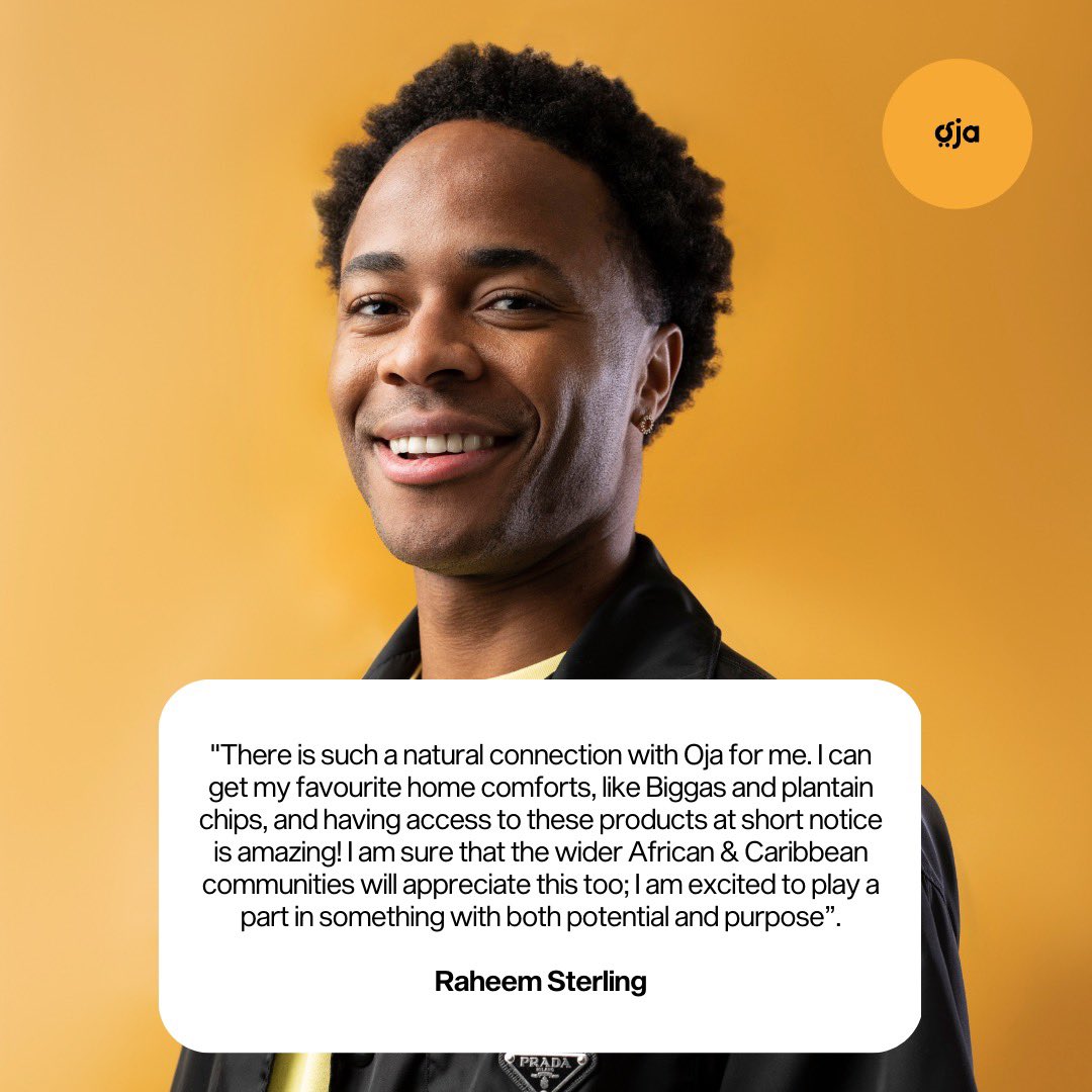 I’m very excited to finally announce England &amp; Chelsea footballer, Raheem Sterling (<a href="/sterling7/">Raheem Sterling</a>), as our latest addition to the <a href="/OjaHQ/">Oja</a> family as angel investor &amp; ambassador!
