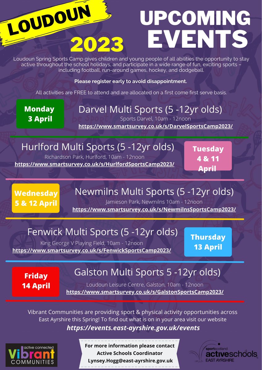 ActiveSchoolsEA's tweet photo. 🐥| 𝙎𝙥𝙧𝙞𝙣𝙜 𝙝𝙤𝙡𝙞𝙙𝙖𝙮𝙨 are just a couple of weeks away! Looking for something to do? Why not find out what’s on in your local area

𝙇𝙤𝙪𝙙𝙤𝙪𝙣 𝘼𝙧𝙚𝙖

Secure your FREE place online now

@VibrantEAC @AyrshirePolice #ActiveSchools #CommunitySafety #Wellbeing https://t.co/iti8srPTPW