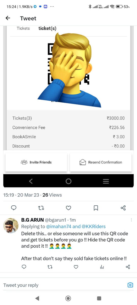 bgarun1's tweet photo. Guys always hide the QR code and post pic in social media !! Anyone can enter the stadium before u go with this pic !!

Parama padi da parama 🤦‍♂️ https://t.co/IpYnPkRJFC