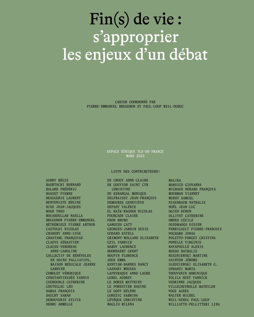 #FinDeVie L'<a href="/EspaceEthique/">Espace éthique/IDF</a> publie son Cahier hors-série : "Fin(s) de vie : s’approprier les enjeux d’un débat" avec 80 contributeurs. 
Télécharger le document 👉 bit.ly/3FAMIoc