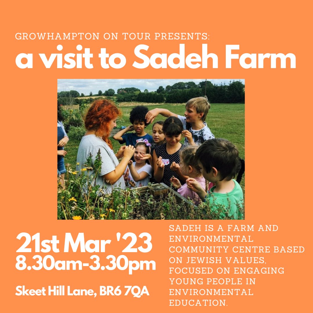 Growhampton are going on tour again! Join us for a visit to Sadeh Farm, tomorrow 8.30-3.30pm. The event is free, and lunch is included. Find more info and tickets here roehamptonstudent.com/events/6669/41… @RoehamptonUni @UR_Library