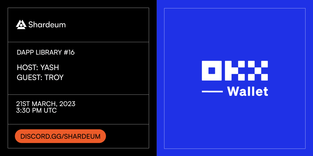 letsbuildweb3's tweet image. #dAppLibrary #16: @okxweb3
 
@yashjhade meets @TroyZhou0127 to talk about enabling all OKX wallet users to access the dApps building on @shardeum.

Tune in on 21st March, 3:30 PM UTC! #BuildWeb3 🚀

🔗 discord.gg/shardeum