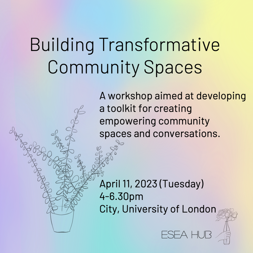 esea_hub's tweet photo. BUILDING TRANSFORMATIVE COMMUNITY SPACES Workshop
 
Do you have experience in building ESEA community spaces for those who have experienced different forms of racial trauma? Join us in developing a toolkit for building empowering community spaces and conversations. ✨ https://t.co/AQq2R8jMXM