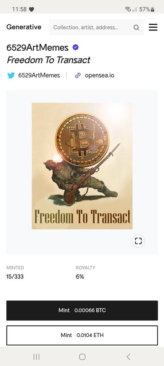 PeterArt18.eth πΊπ¦ (@peterart18) on Twitter photo FREEDOM TO TRANSACT
"Without the freedom to transact, you have no other constitutional rights" <a href="/punk6529/">6529</a>
0.00066 BTC
0.01 ETH
15/333 ed.
Collab <a href="/wildalps/">Dom ππ</a> & <a href="/peterart18/">PeterArt18.eth πΊπ¦</a>
generative.xyz/generative/100β¦ FREEDOM TO TRANSACT
"Without the freedom to transact, you have no other constitutional rights" <a href="/punk6529/">6529</a>
0.00066 BTC
0.01 ETH
15/333 ed.
Collab <a href="/wildalps/">Dom ππ</a> & <a href="/peterart18/">PeterArt18.eth πΊπ¦</a>
generative.xyz/generative/100β¦