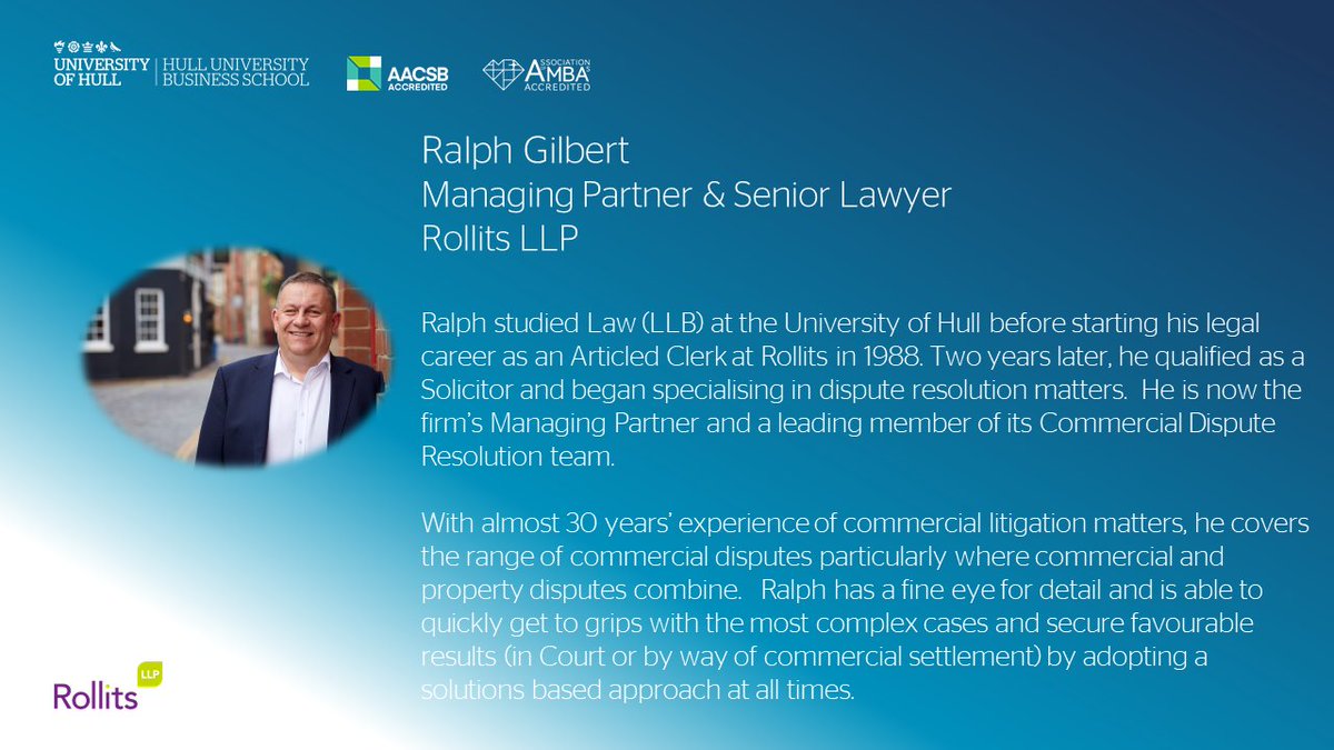 Join us for our next Business Briefing on 22 March for an excellent line-up of speakers from the legal profession, one of whom will be Ralph Gilbert from Rollits LLP. Sign up here: eventbrite.com/myevent?eid=55… #lawschool #Businesslaw #mediation