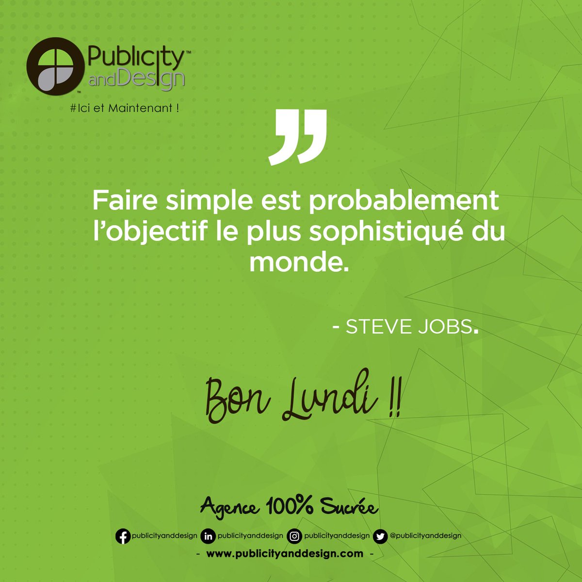PublicityAgence's tweet photo. "Faire simple est probablement l'objectif le plus sophistiqué du monde" STEVE JOBS

Bon lundi à tous😇

#publicityanddesign #agencedecommunication #agencecreative #mondaymotivation https://t.co/elex1PLvtD