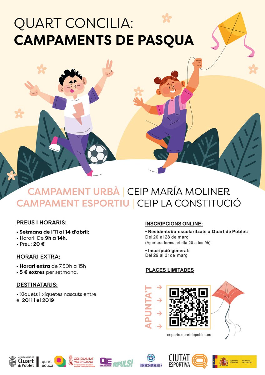 QuartJove's tweet photo. Us recordem que hui comença el termini d'inscripció per als campaments de Pasqua 2023 i permeneixerà obert fins dimarts que ve 28 de març. #QuartdePoblet

+ info https://t.co/R8u2uqnhoO https://t.co/Y0xaDC80JZ