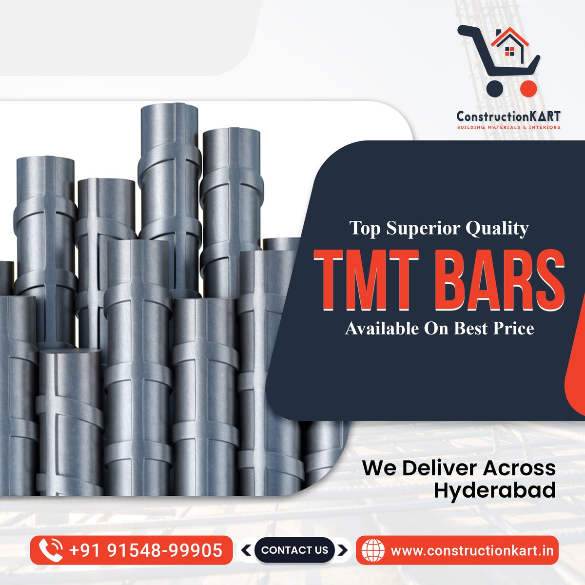 Constructionkrt's tweet photo. Don't miss out on these sensational deals on the best available quality TMT bars.

Our premium quality TMT bars are available at the most affordable price in the market.

Give a call now for the best quote at +91-9154899905 or Visit our website
https://t.co/5AOIxKZO1m. https://t.co/EZNWefuk2c