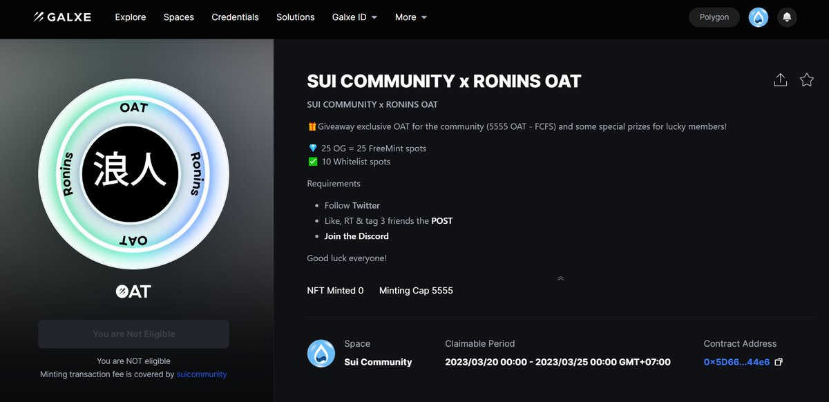 Community_Sui's tweet image. SUI COMMUNITY x @SuiRonins OAT😍

🎁Giveaway exclusive OAT for the community (5555 OAT - FCFS) and some special prizes for lucky members!

Claim OAT
galxe.com/suicommunity/c…

💎 25 OG = 25 FreeMint spots
✅ 10 Whitelist spots

Tag 3 fens to get started👇

#Sui #SuiCommunity #OAT