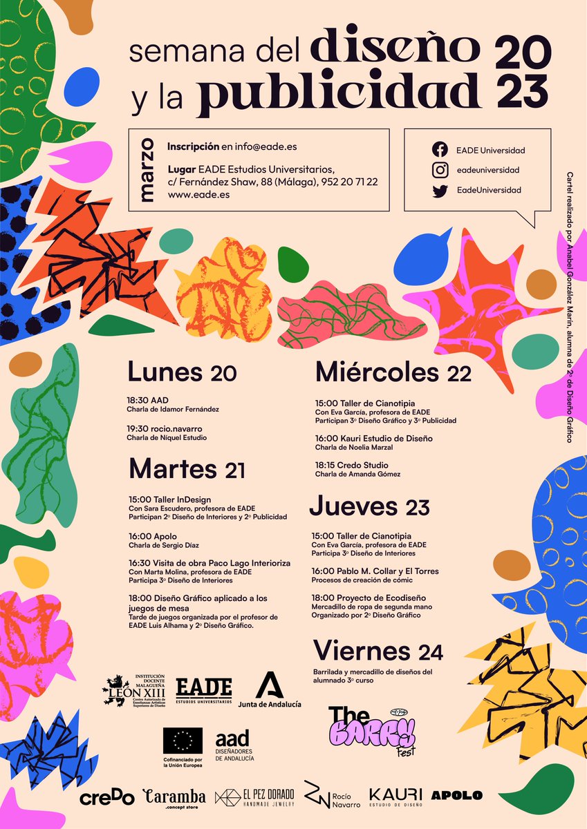 pablodmorilla's tweet photo. Arrancamos una nueva Semana del Diseño y la Publicidad en @EadeUniversidad un año más contando con grandes ponentes para mostrar a nuestro alumnado las últimas tendencias en #disenografico #disenodeinteriores #publicidad #branding #comic ... Os esperamos! cc @aad_andalucia https://t.co/zn72key8Lv