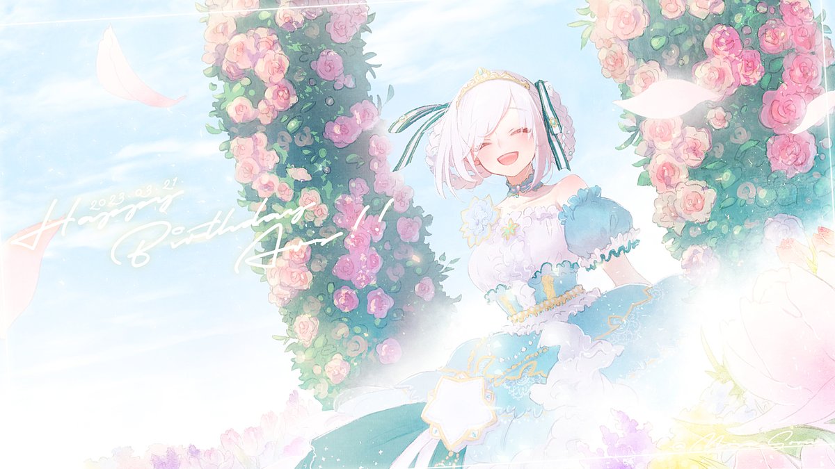 1girl flower dress solo closed eyes smile pink flower  illustration images